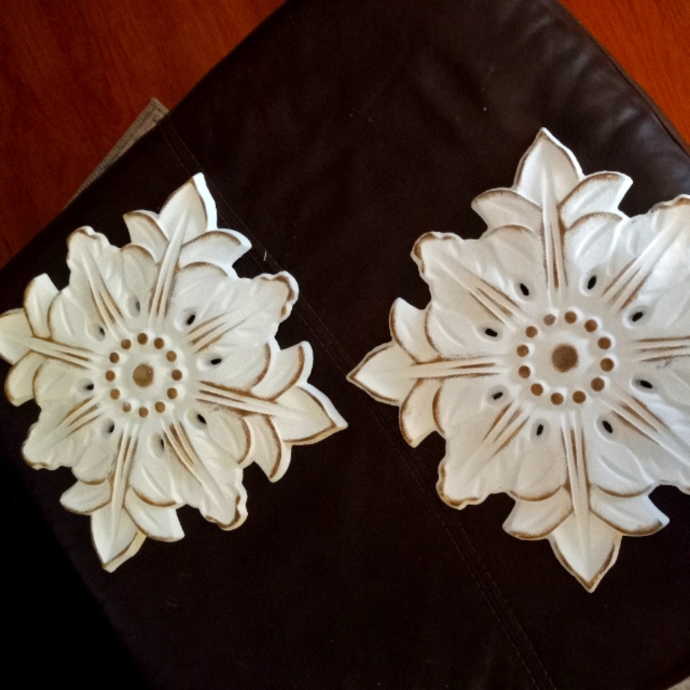 Decorative White and Brown Floral Wood Medallions